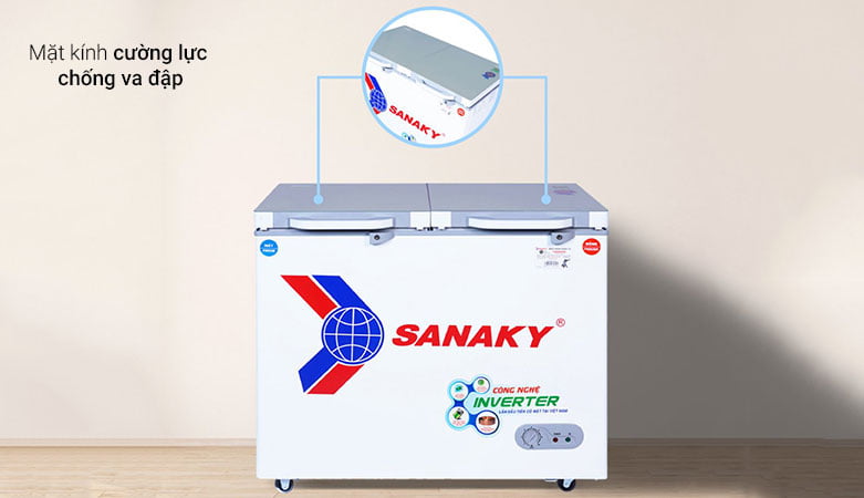 TỦ ĐÔNG MÁT SANAKY INVERTER 220 LÍT VH-2899W4K ĐỒNG| Mặt kính cường lực chống va đập